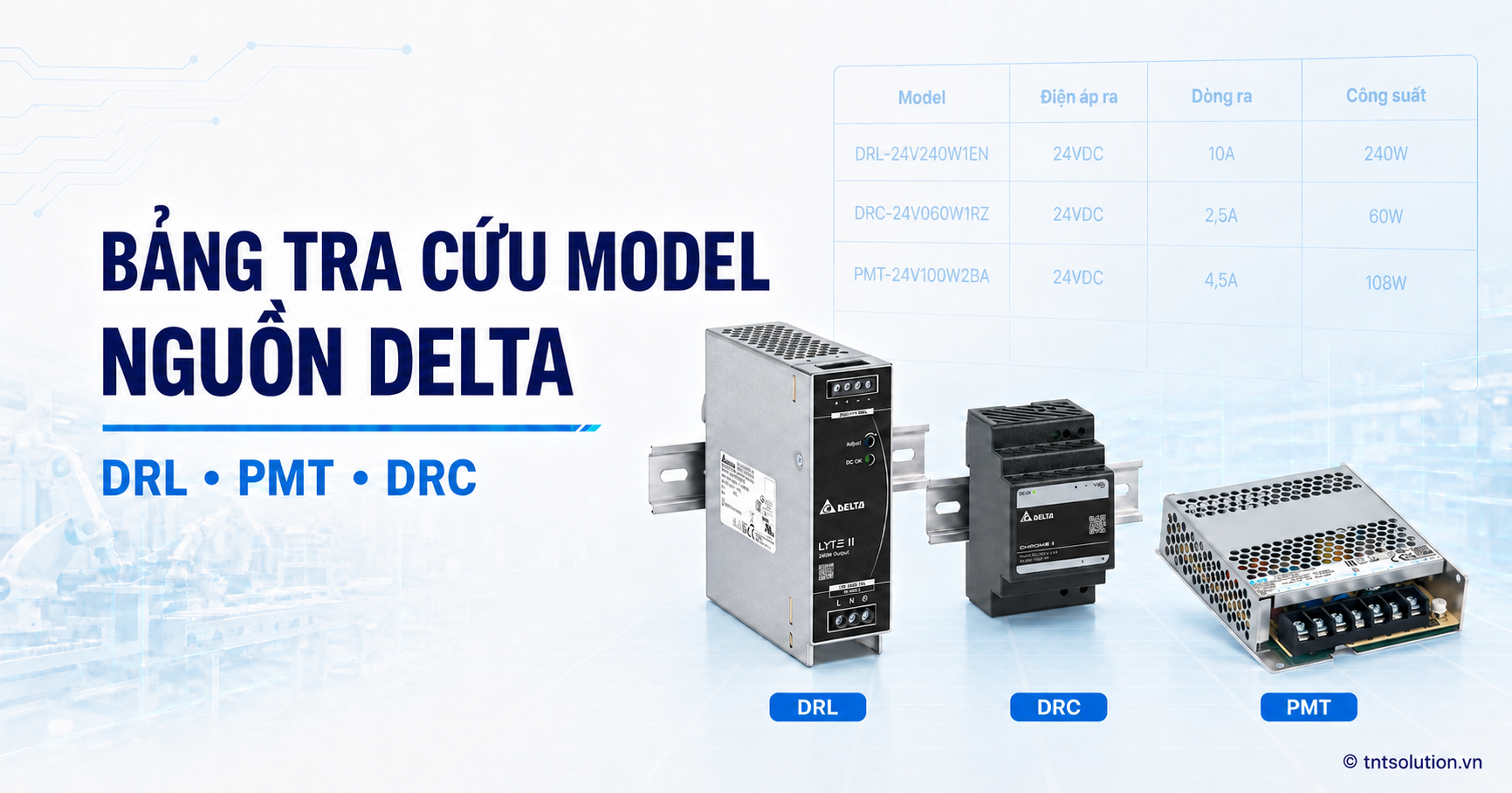 Bảng tra cứu model nguồn Delta DRL, PMT, DRC