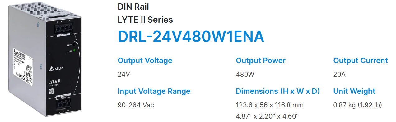 Bộ Nguồn Delta DRL-24V480W1ENA