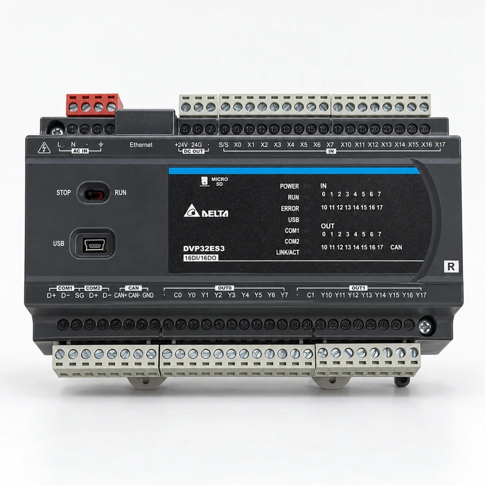 ảnh mặt trước plc delta dvp32es300r