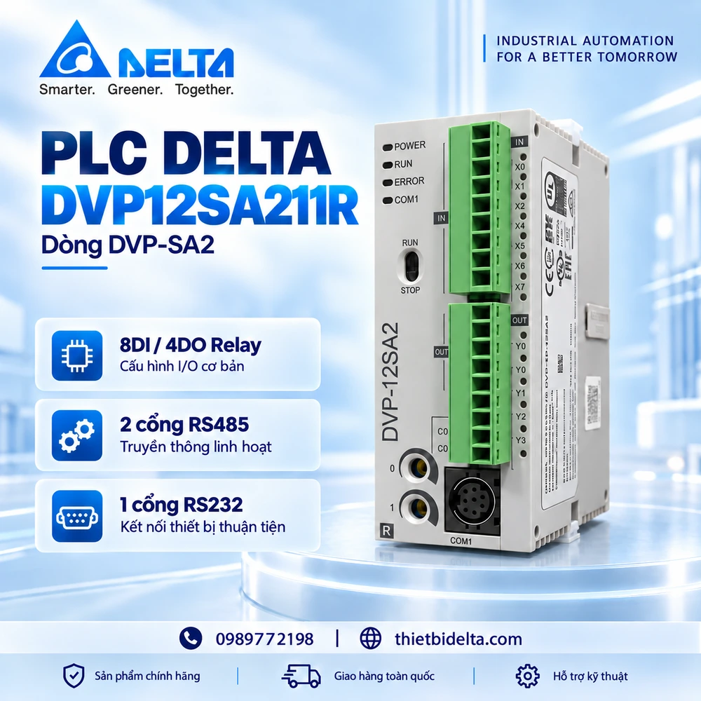 PLC Delta DVP12SA211R – 8DI 4DO Relay, 2 RS485
