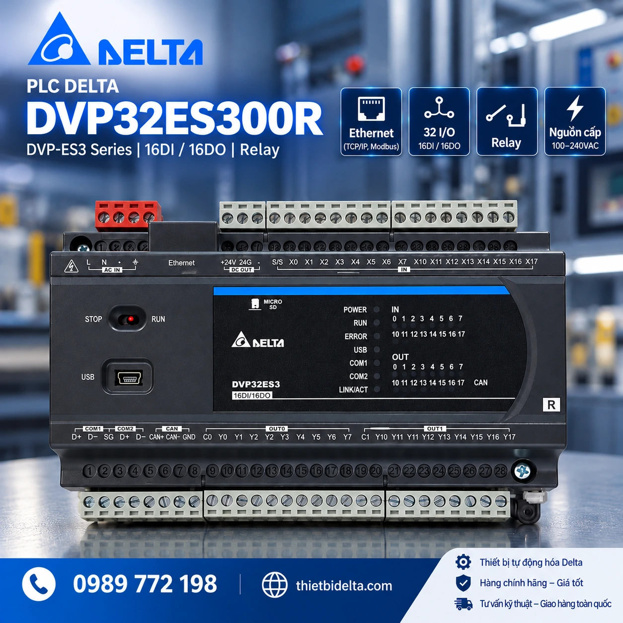 PLC Delta DVP32ES300R (DVP32ES3) – 32 I/O Relay, Ethernet