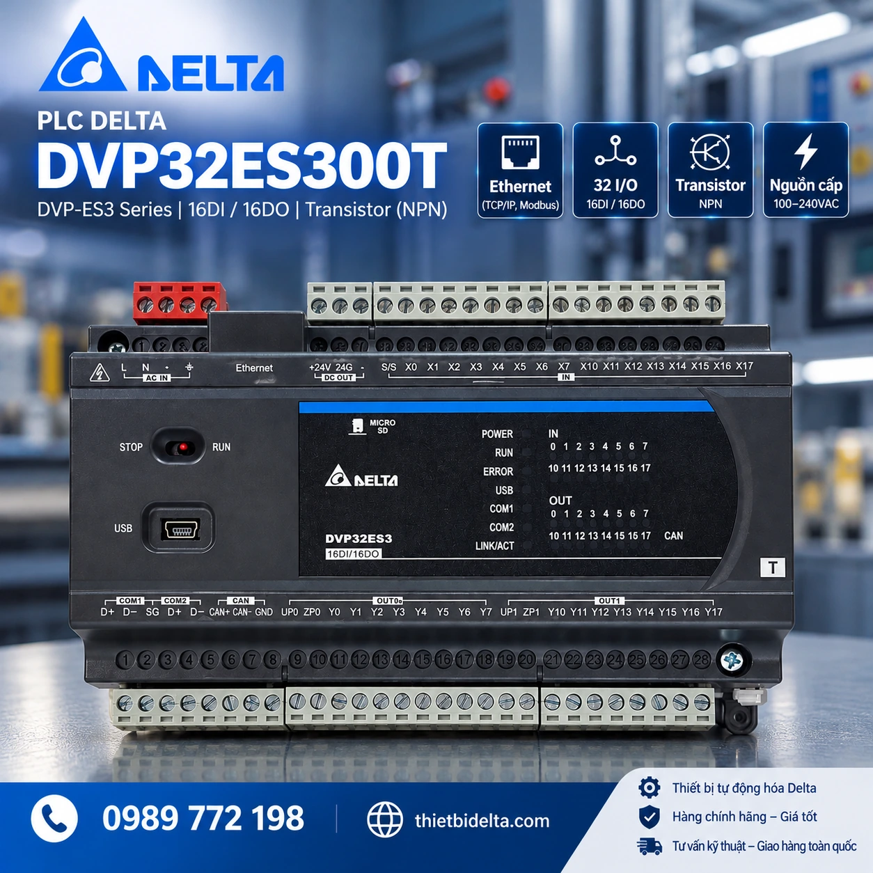 PLC Delta DVP32ES300T 16 DI/16 DO Transitor, Ethernet