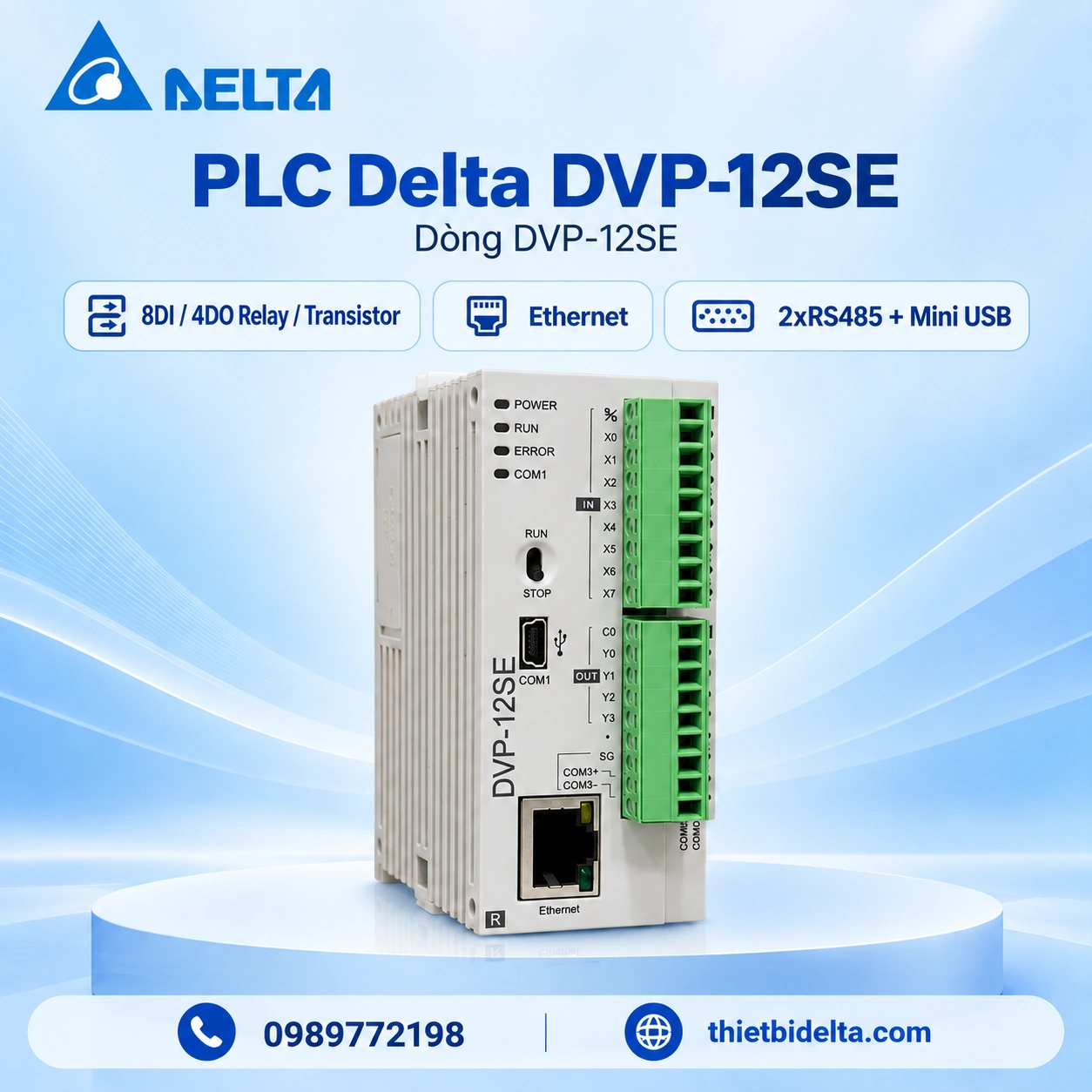 PLC Delta DVP-12SE – Ethernet, 8DI 4DO, 2 RS485