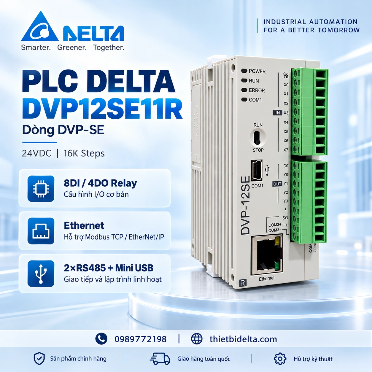 PLC Delta DVP12SE11R 8DI 4DO Relay, Ethernet RS485