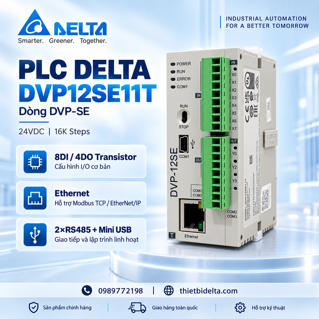 PLC Delta DVP12SE11T – 8DI 4DO Transistor 100kHz, Ethernet
